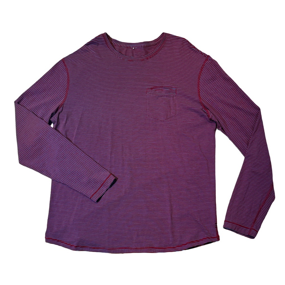 Lululemon mens 2XL XXL red blue stripe performance long sleeve crewneck t-shirt
